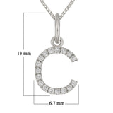 14k White Gold Diamond Initial Letter C Charm Pendant Necklace 18" - Letter C,White