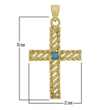 14k Yellow Gold Cross with Turquoise Diamond Cut Charm Pendant 1.45" 3.3 grams