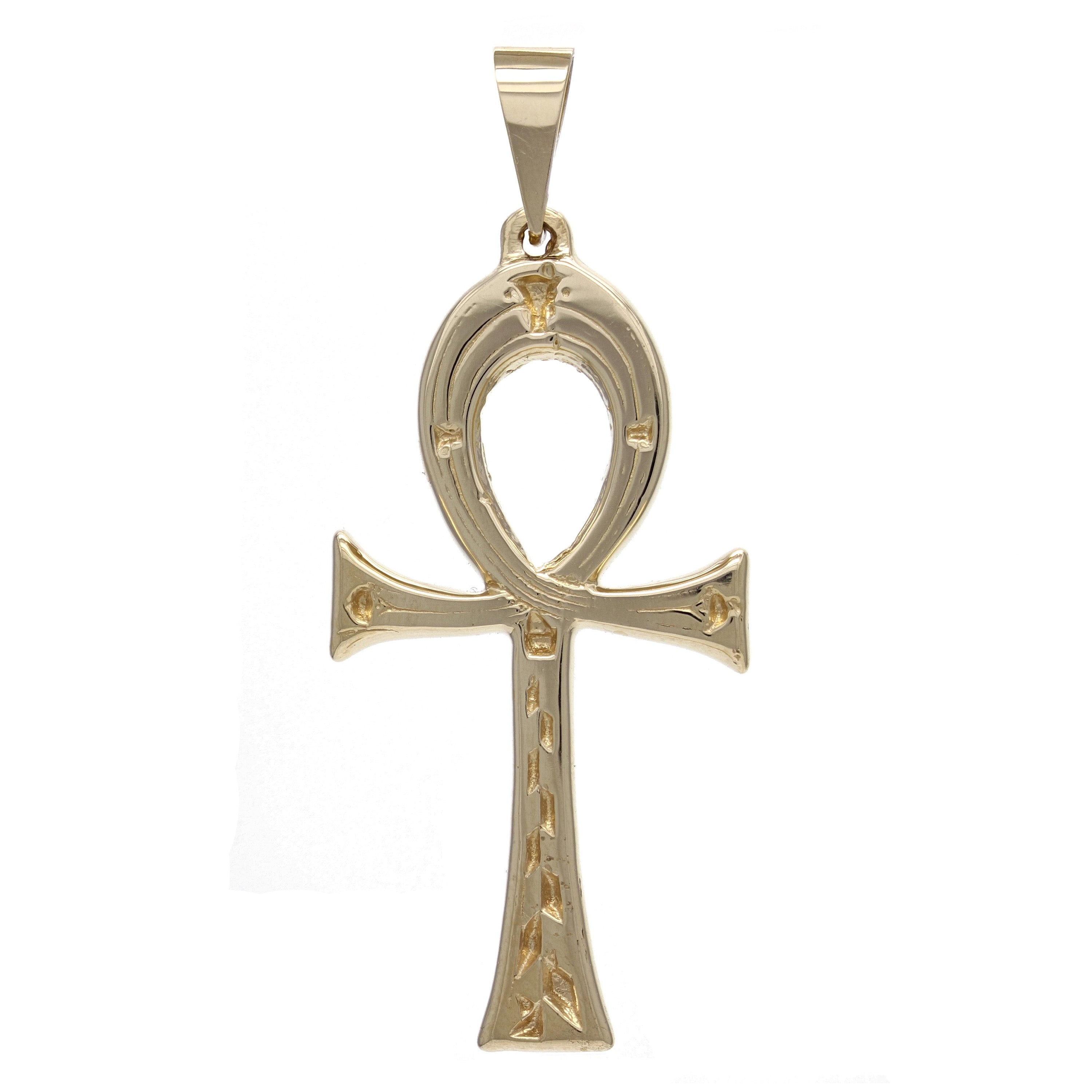 "14k Yellow Gold Egyptian Ankh Cross Pendant Religious Charm 2"" 10.7 grams - Yellow" - Yellow