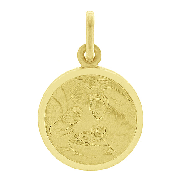 Italian 14k Yellow Gold Baptism Charm Pendant 23.5mm x 15mm 2.2 grams
