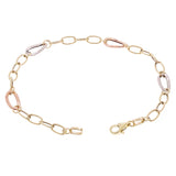Italian 14k Tri Color Gold Hollow Oval Link Bracelet 7.5" 6mm 2.3 grams