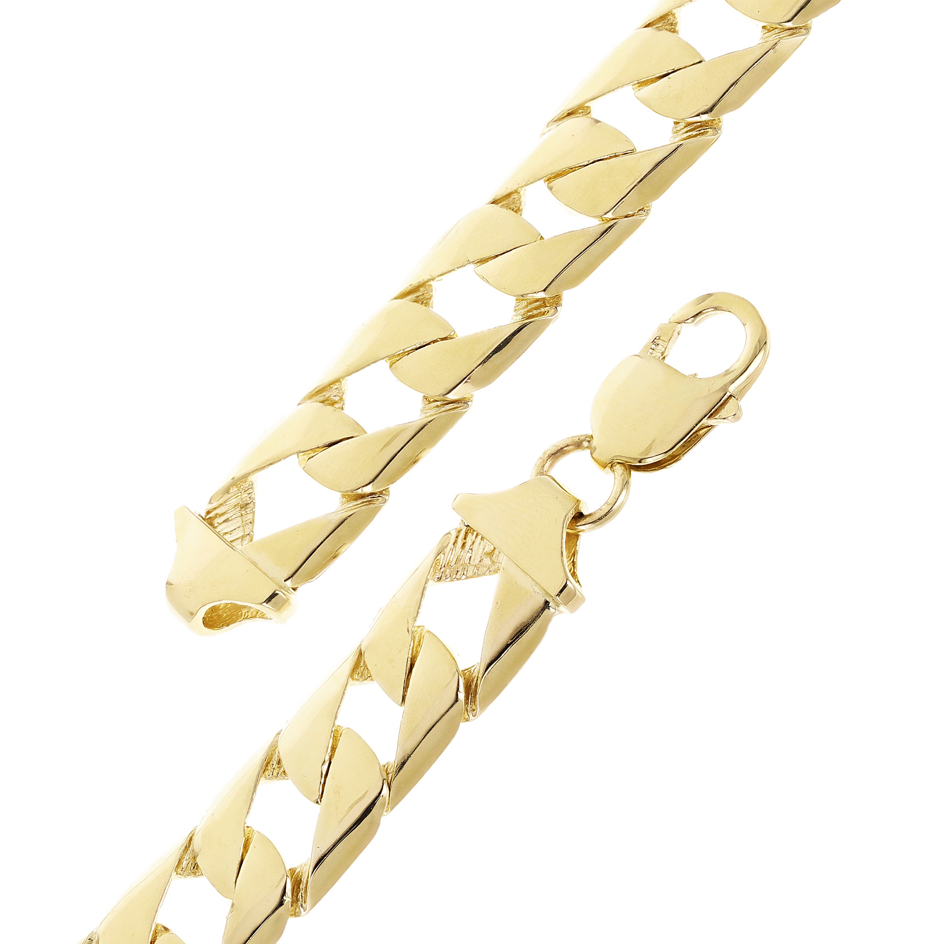 10K Yellow Gold Square Curb Cuban Link Chain Bracelet 7" - 9.5" 12.7mm