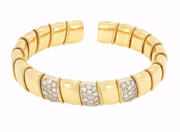 18k Yellow Gold Heavy 2ctw F/VS Diamond Cuff Bracelet 7.5