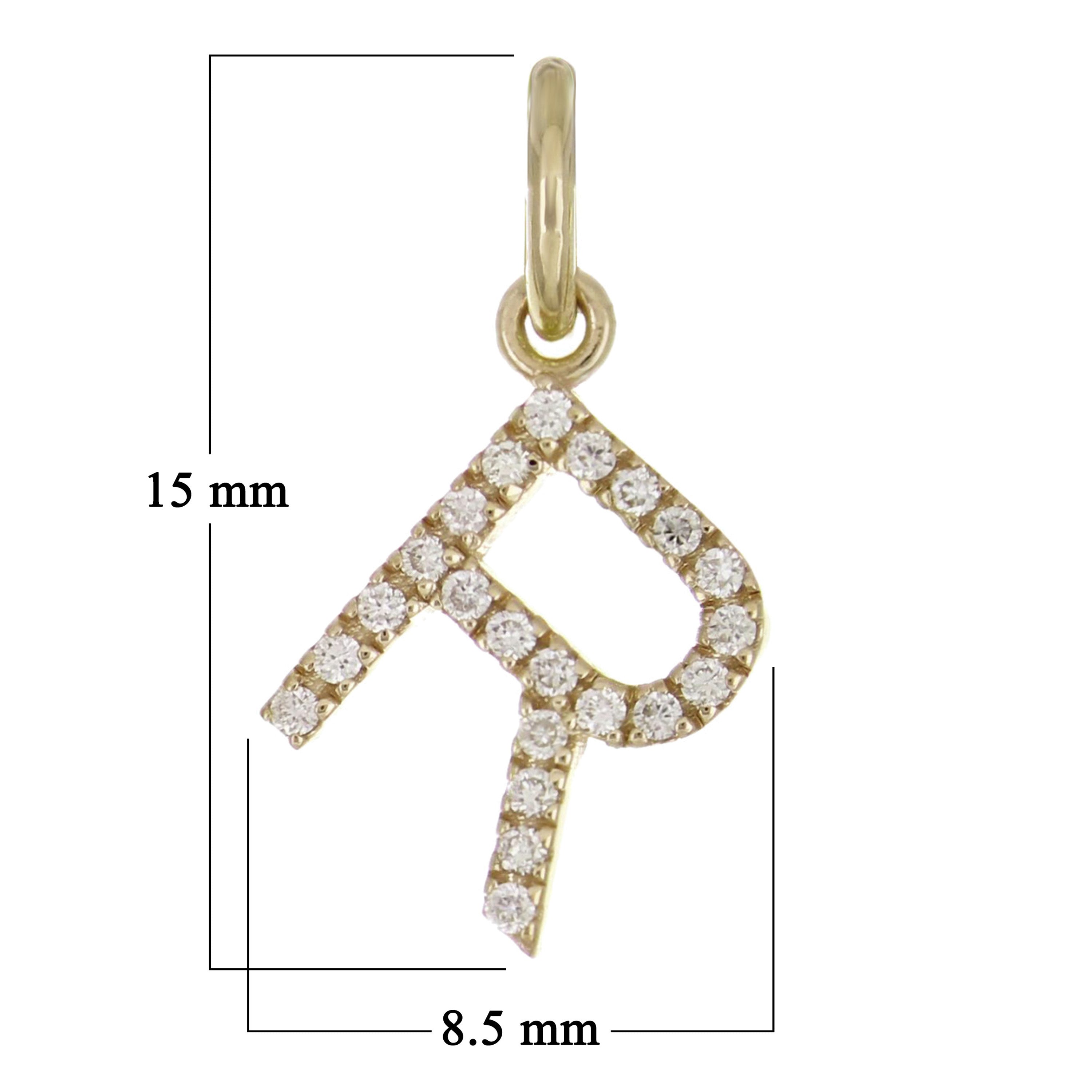 14k Yellow Gold Diamond Initial Letter R Charm Pendant - Letter R,Yellow