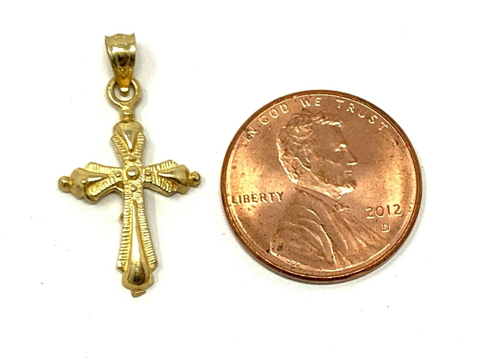 14k Yellow Gold Solid Small Cross Religious Charm Pendant 1.2 grams