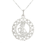 14k White Gold Zodiac Sign Gemini Pendant Necklace 18" - Gemini,White