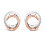 Italian 14k White & Rose Gold Shiny Tubular Double Eternity Circle Stud Earrings - Square Tubular