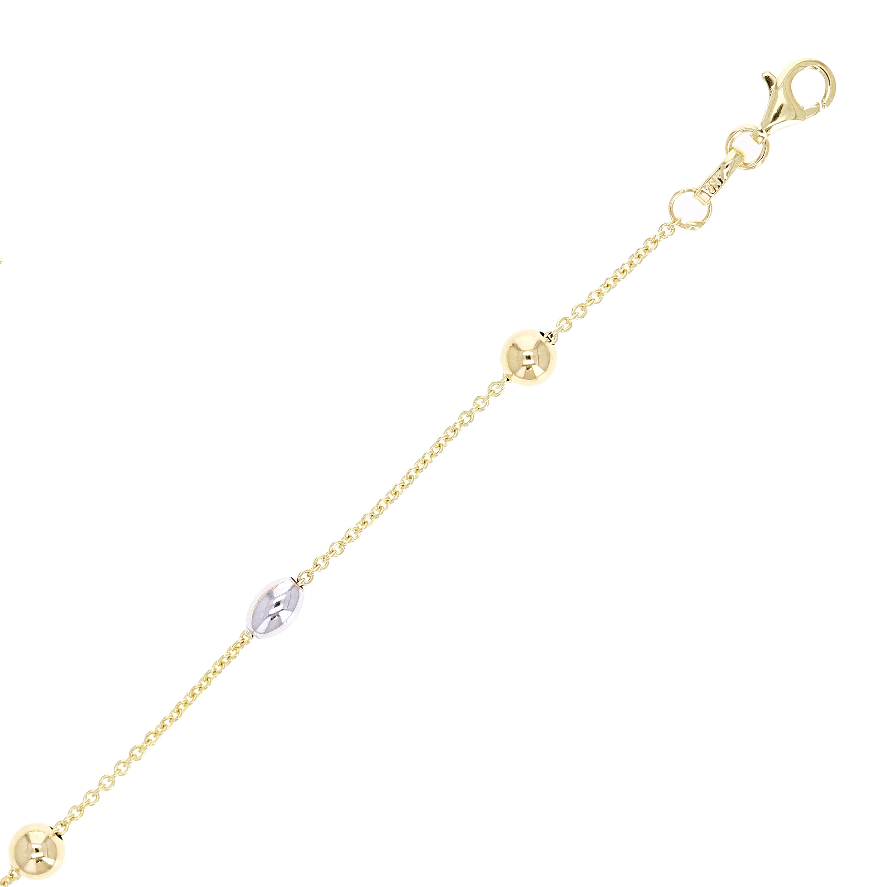 Italian 14k Yellow & White Gold Oval & Round Station Bracelet 7.5" 5mm 2.4 grams