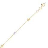 Italian 14k Yellow & White Gold Oval & Round Station Bracelet 7.5" 5mm 2.4 grams