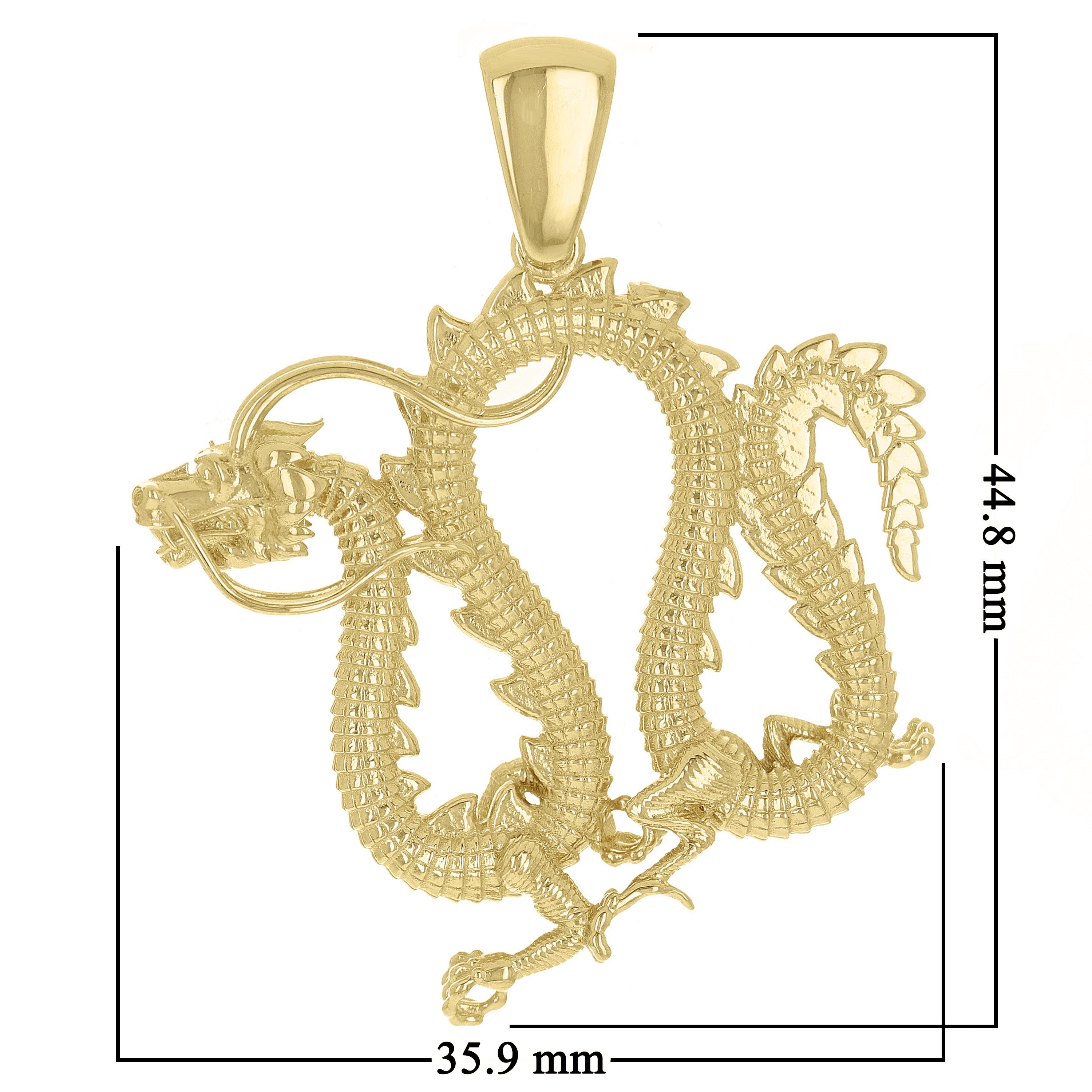 10k Yellow Gold Solid Detailed Good Luck 3D Dragon Charm Pendant 1.8" 12 grams