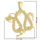 14k Yellow Gold Solid Detailed Good Luck 3D Dragon Charm Pendant 1.8" 13.5 grams