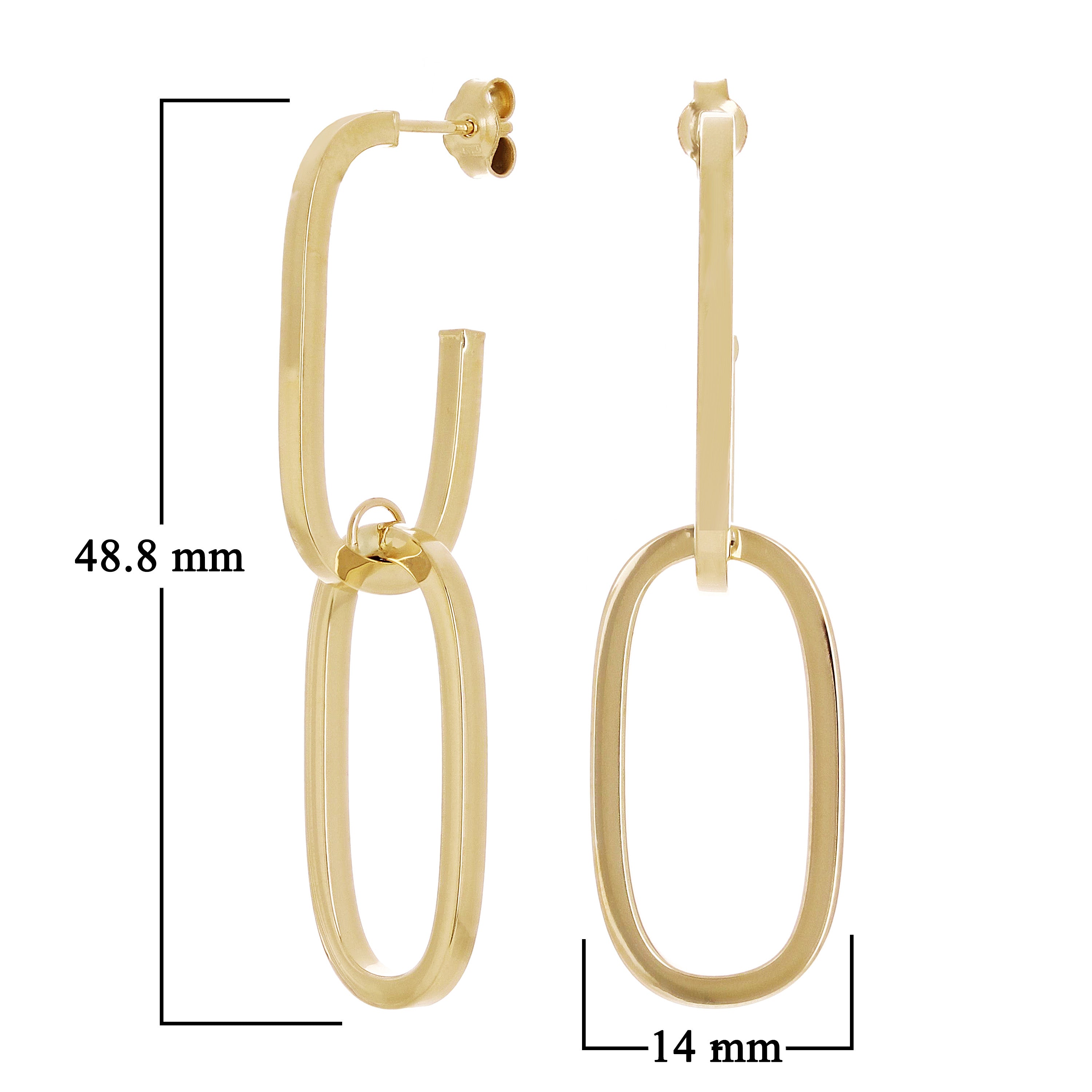 Italian 14kt Yellow Gold Hollow Double Oval Hoop Drop Earrings 1.9" 3 grams