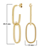 Italian 14kt Yellow Gold Hollow Double Oval Hoop Drop Earrings 1.9" 3 grams