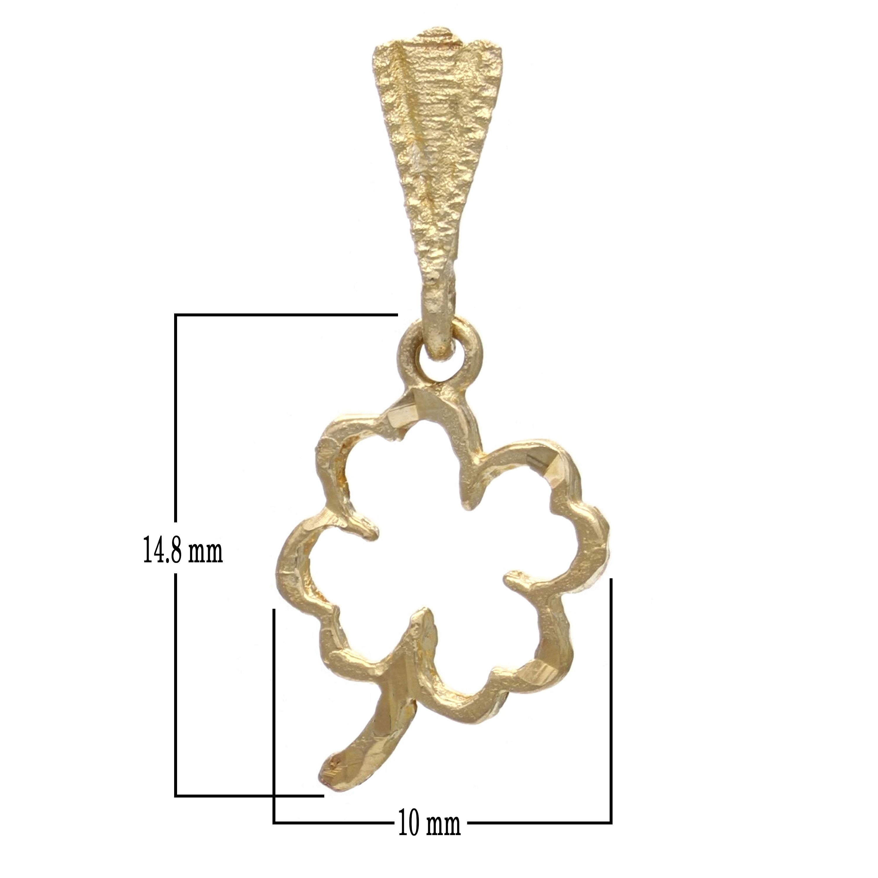 14k Yellow Gold Outlined Flower Lucky Four Leaf Clover Charm Pendant 0.6 gram - Yellow