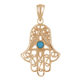 14k Rose Gold Hamsa Hand Of Fatima Charm Pendant with Turquoise Evil Eye 2 grams - Rose