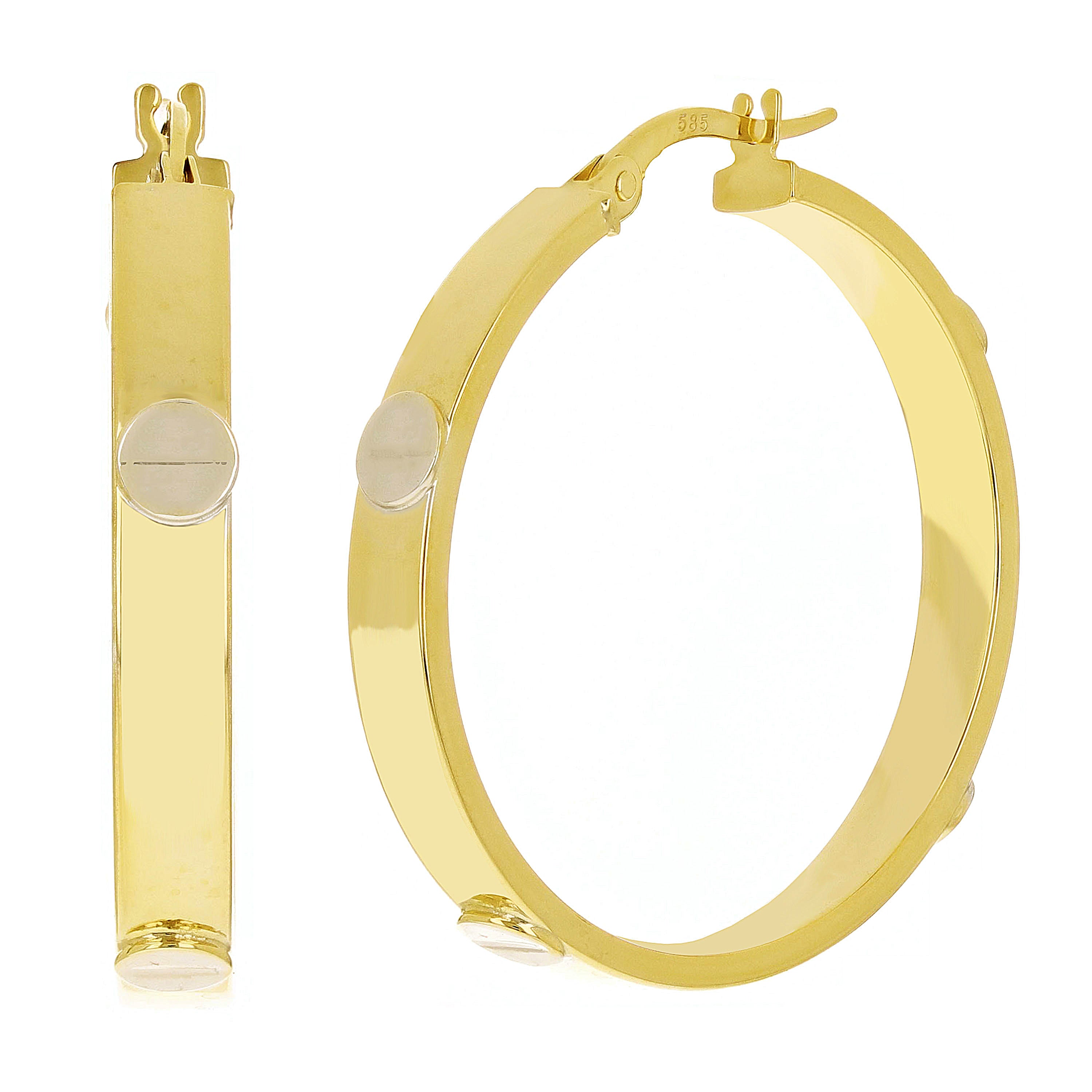 Italian 14k Yellow & White Gold Love Screw Design Hollow Hoop Earrings 1.1" 4mm