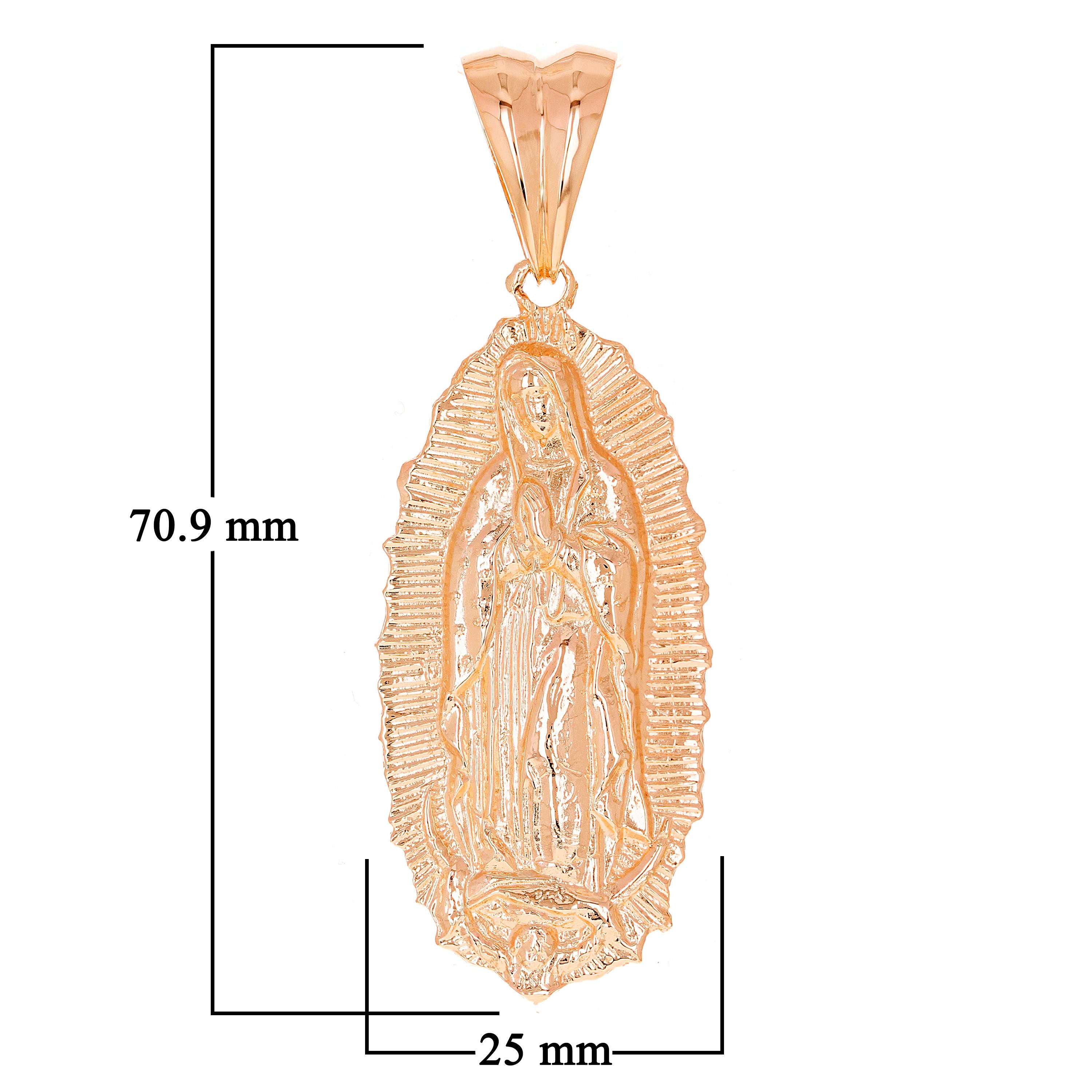 10k Rose Gold Virgin Mary Lady of Guadalupe Charm Pendant 2.8" 16 grams - Rose