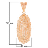 10k Rose Gold Virgin Mary Lady of Guadalupe Charm Pendant 2.8" 16 grams - Rose