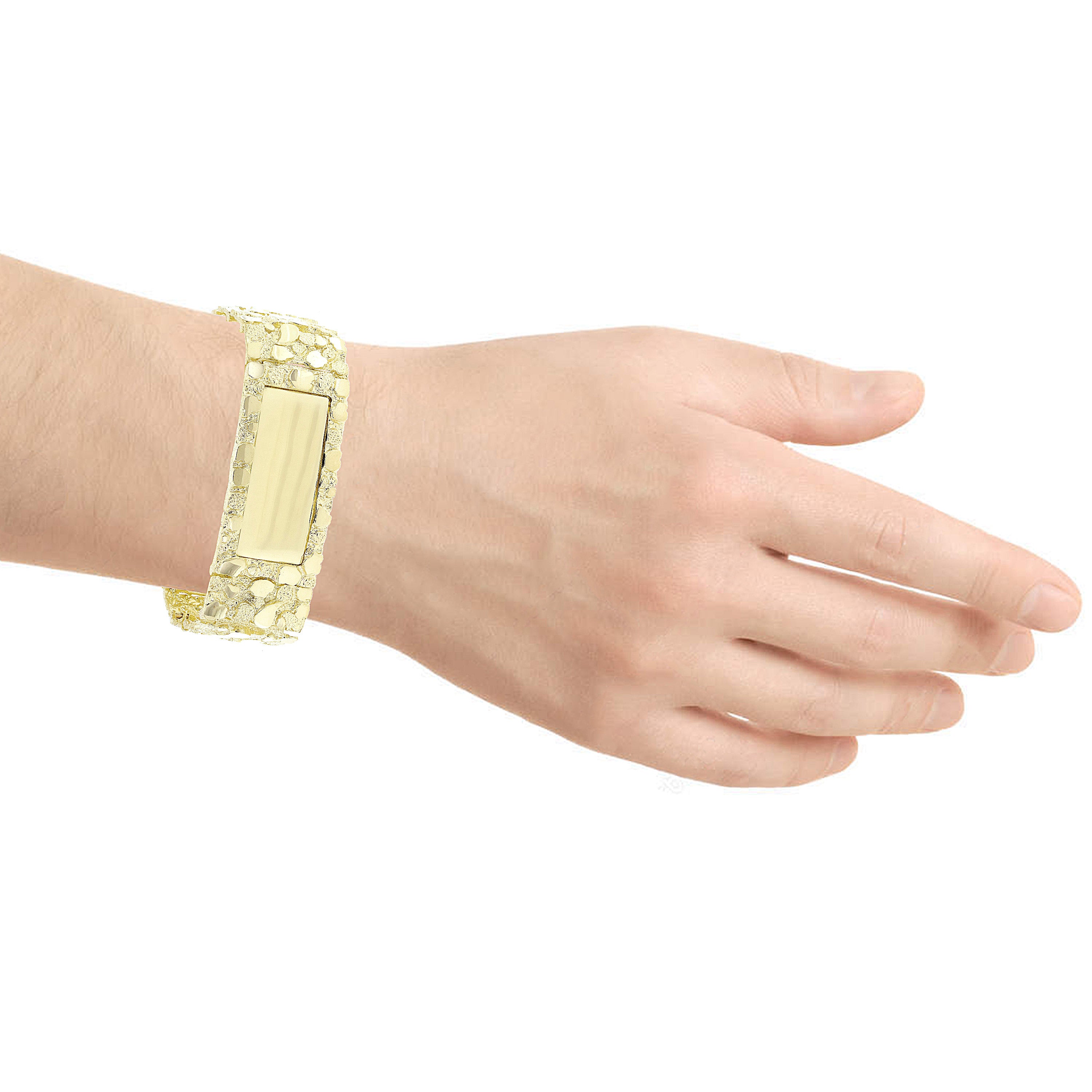 14k Yellow Gold Nugget ID Bracelet Adjustable 7.5"-8" 31mm 91-93 grams - 8" 93 grams