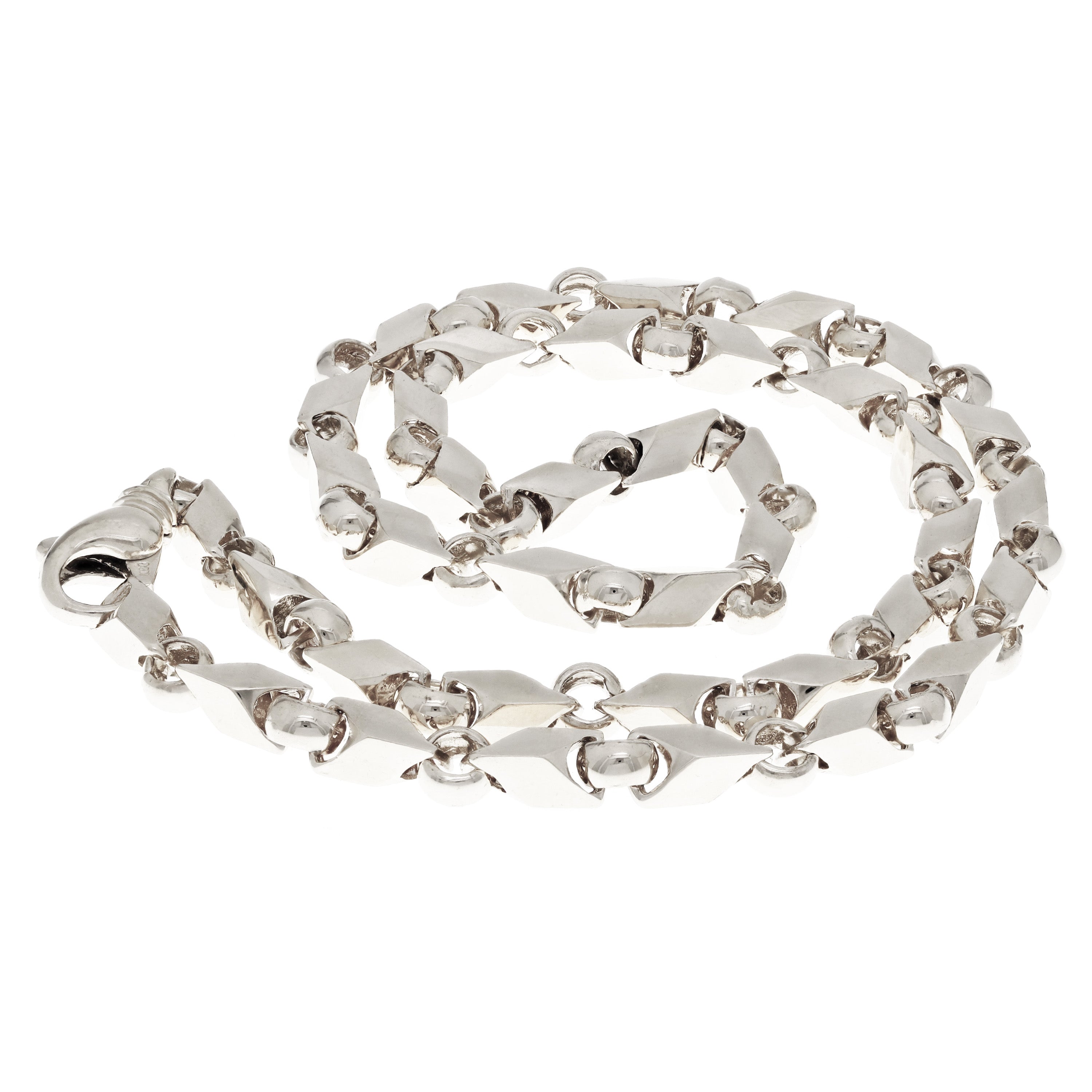 14k White Gold Handmade Fashion Link Necklace 30" 7mm - White,30"