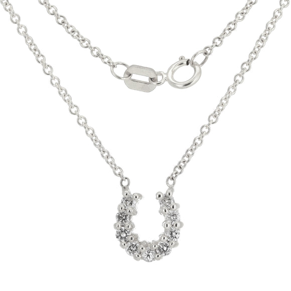 14k White Gold 0.25ctw Diamond Lucky Horseshoe Pendant Necklace