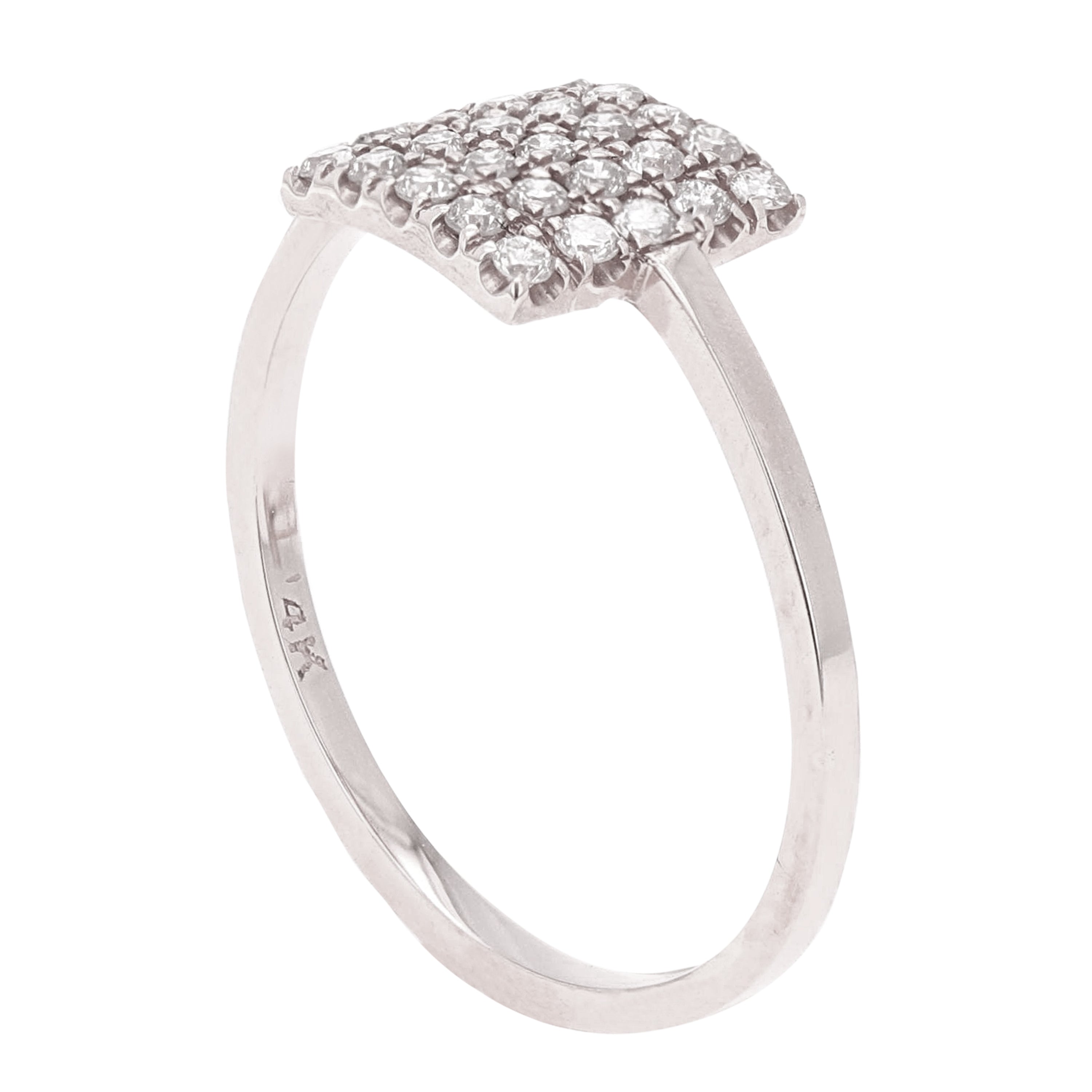 14k White Gold Square Frame Diamond Ring Size 5.5 - White,Ring Size 5.5