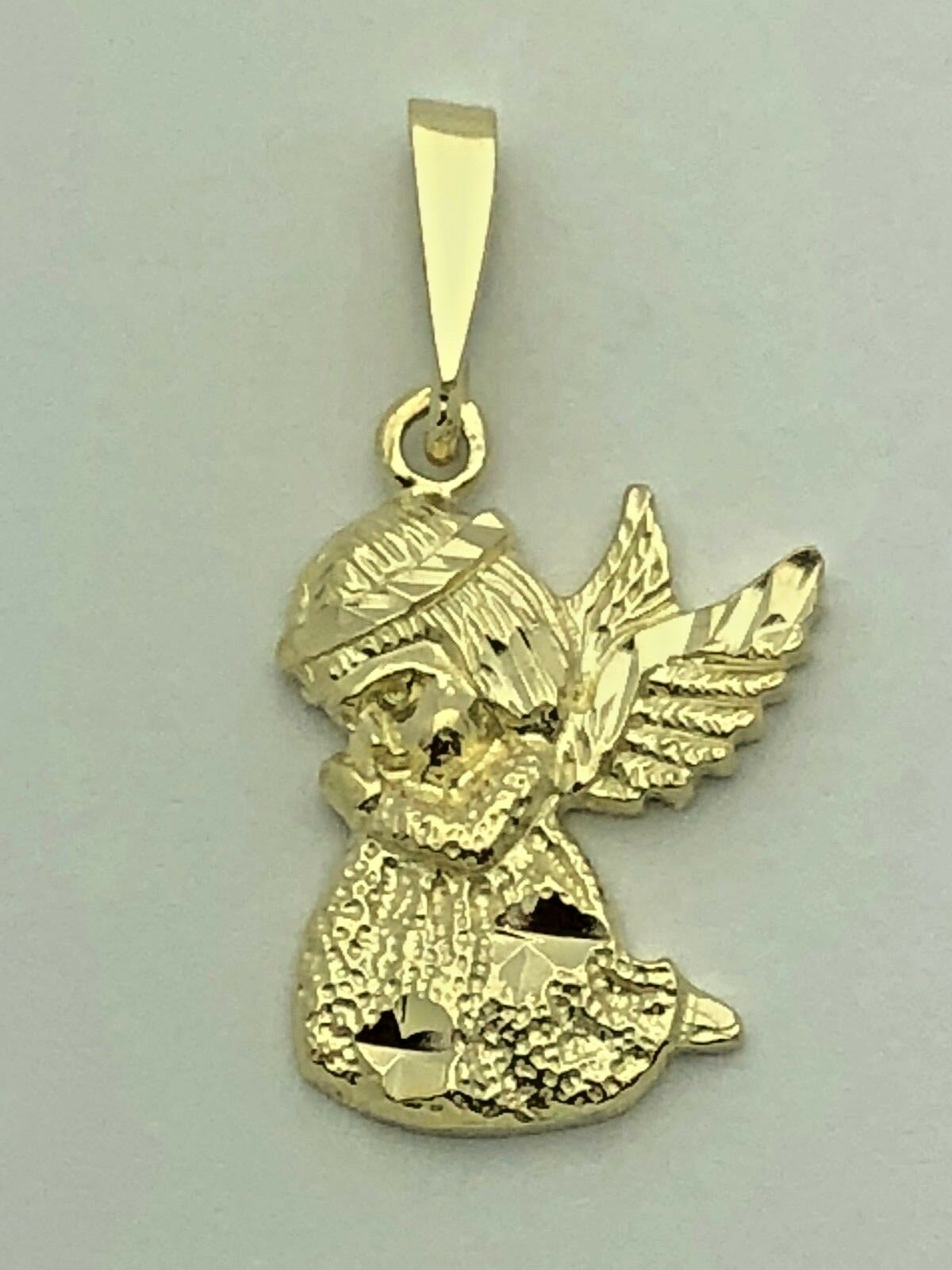 10k Yellow Gold Diamond Cut Praying Little Angel Charm Pendant 1.1" 1.6 grams