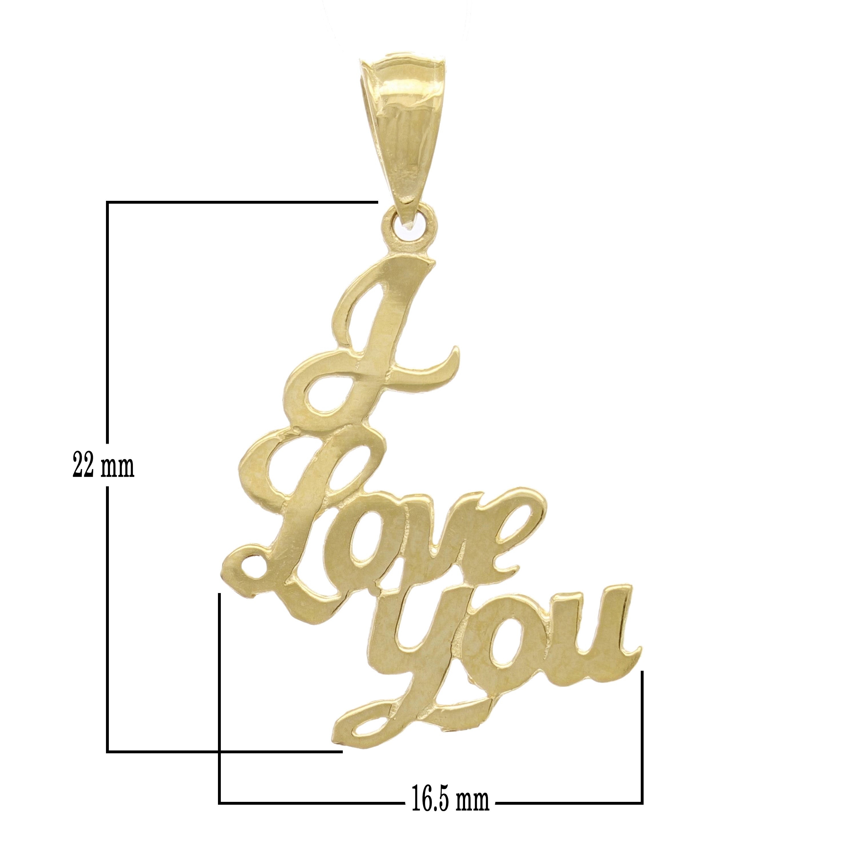 14k Yellow Gold Solid I Love You Words Charm Pendant 1" 0.8 grams - Yellow