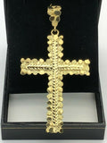 10k Yellow Gold Nugget Cross Pendant Diamond Cut BIG 3.25" 11.6 grams