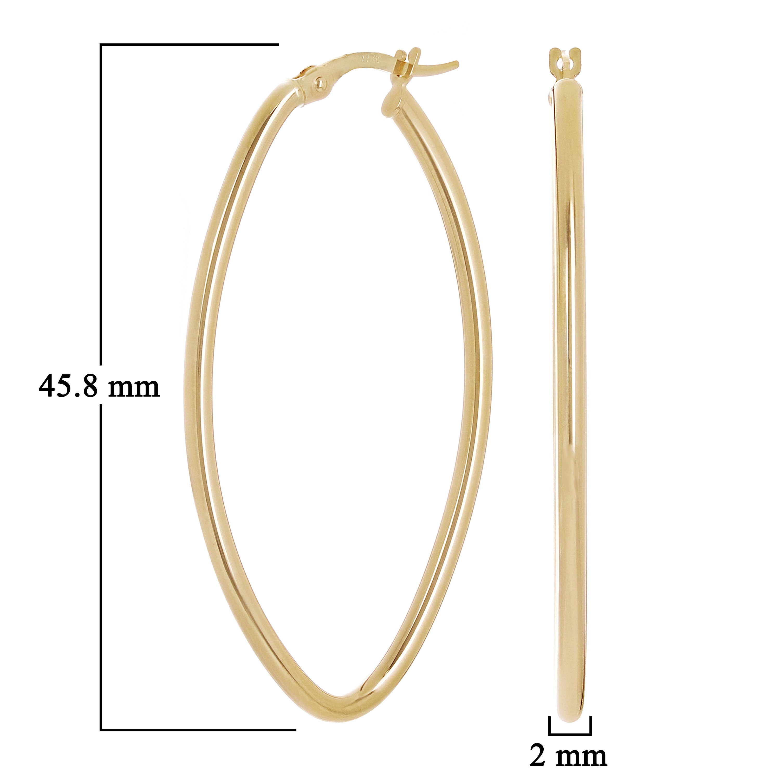 Italian 14k Yellow Gold Polished Oval Dangle Hoop Earrings 1.8" 2mm 1.8 grams
