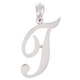 14k White Gold Initial Letter T Alphabet Charm Pendant - Letter T,White