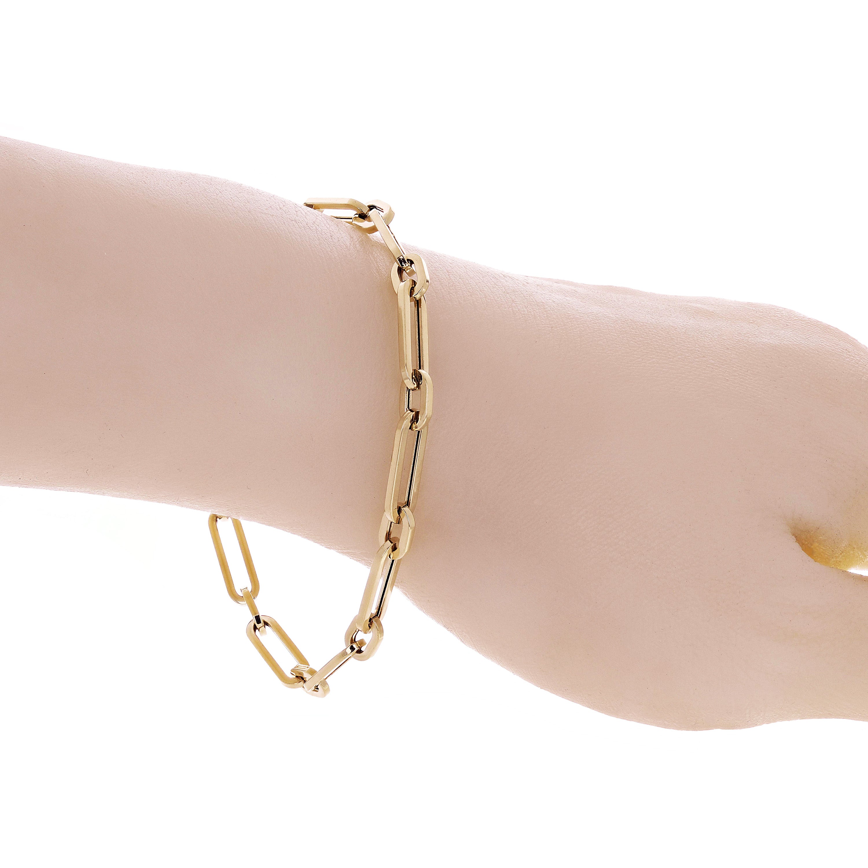 Italian 14k Yellow Gold Hollow Paper Clip Chain Bracelet 7.75" 4.9mm 4.8 grams - 7.75" 4.8 grams