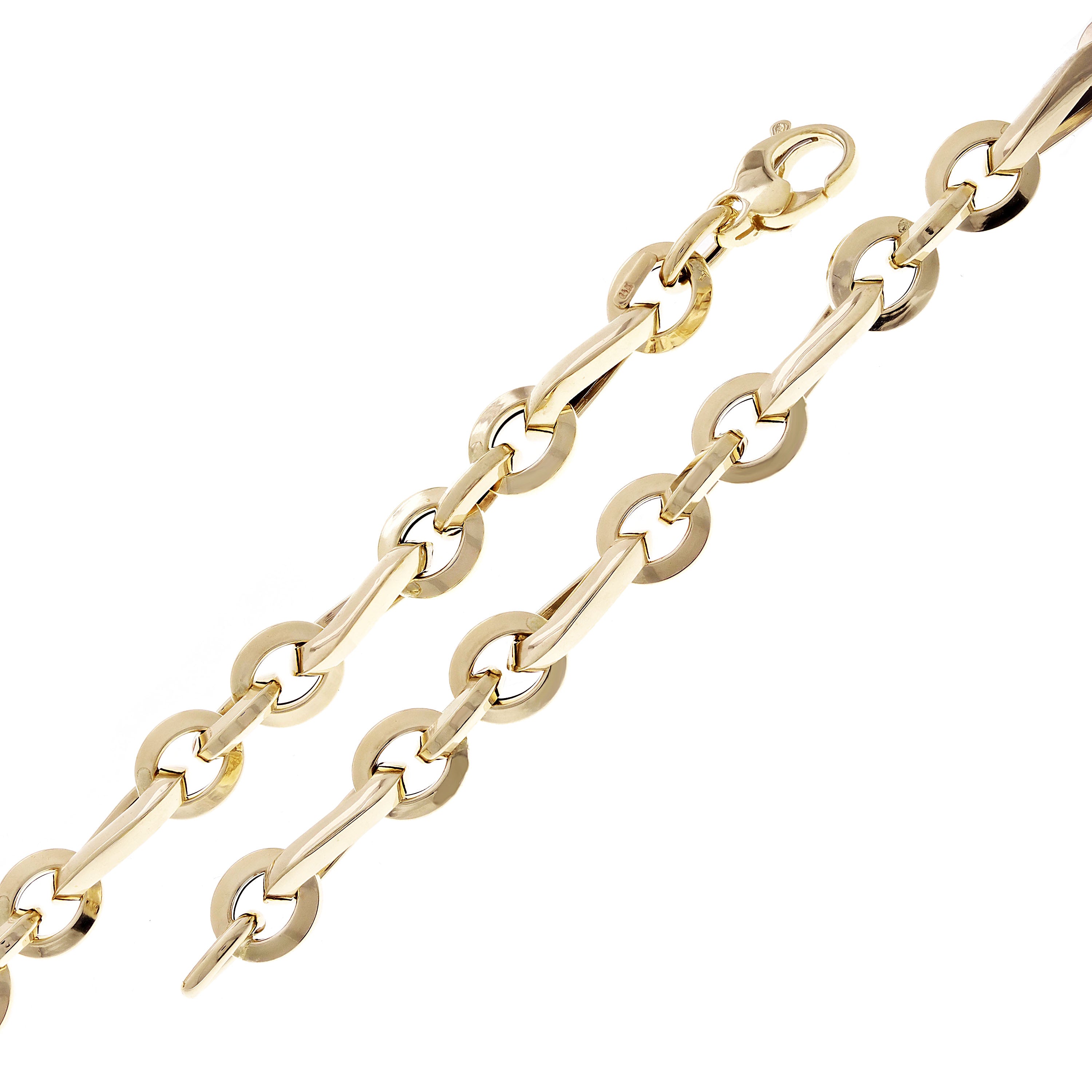 Italian 14k Yellow Gold Hollow Oval & Round Link Bracelet 8" 7.8mm 5 grams