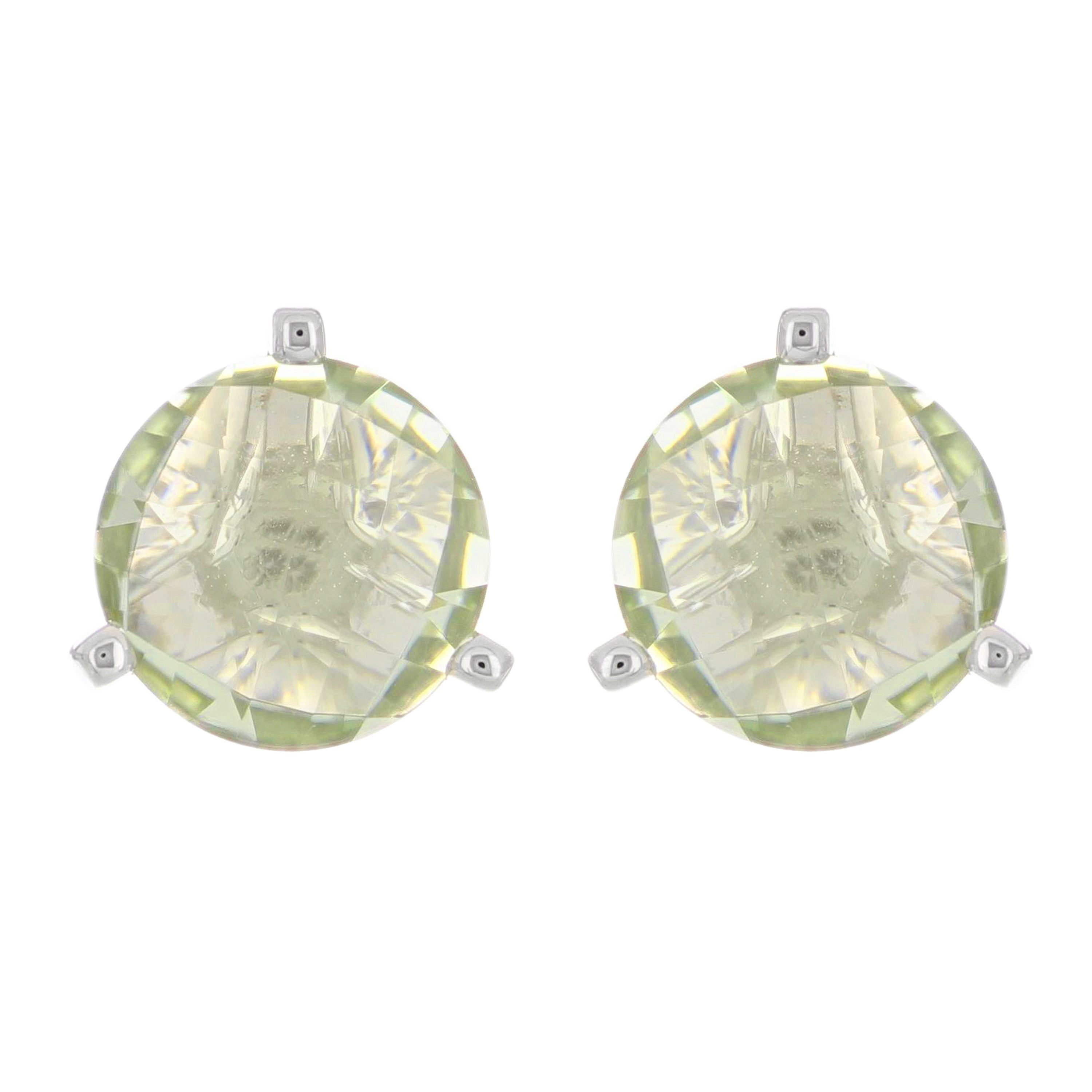 14k White Gold Green Amethyst Quartz Stud Earrings