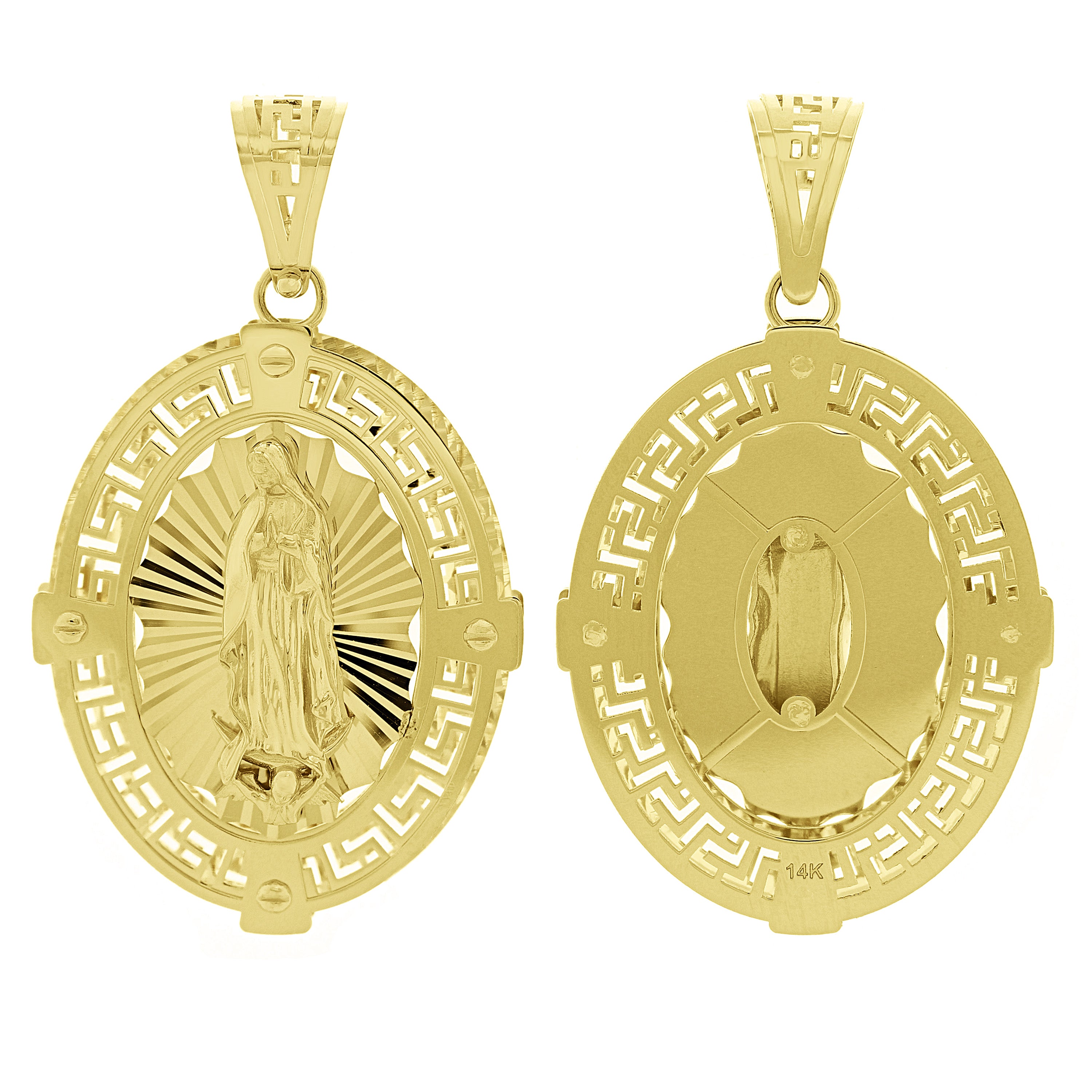 Italian 14k Yellow Gold 3D Double Sided Miraculous Mary Pendant 2" 7.2 grams