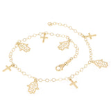 Italian 14k Yellow Gold Cross & Hamsa Charm Anklet/Bracelet 10" 4 grams