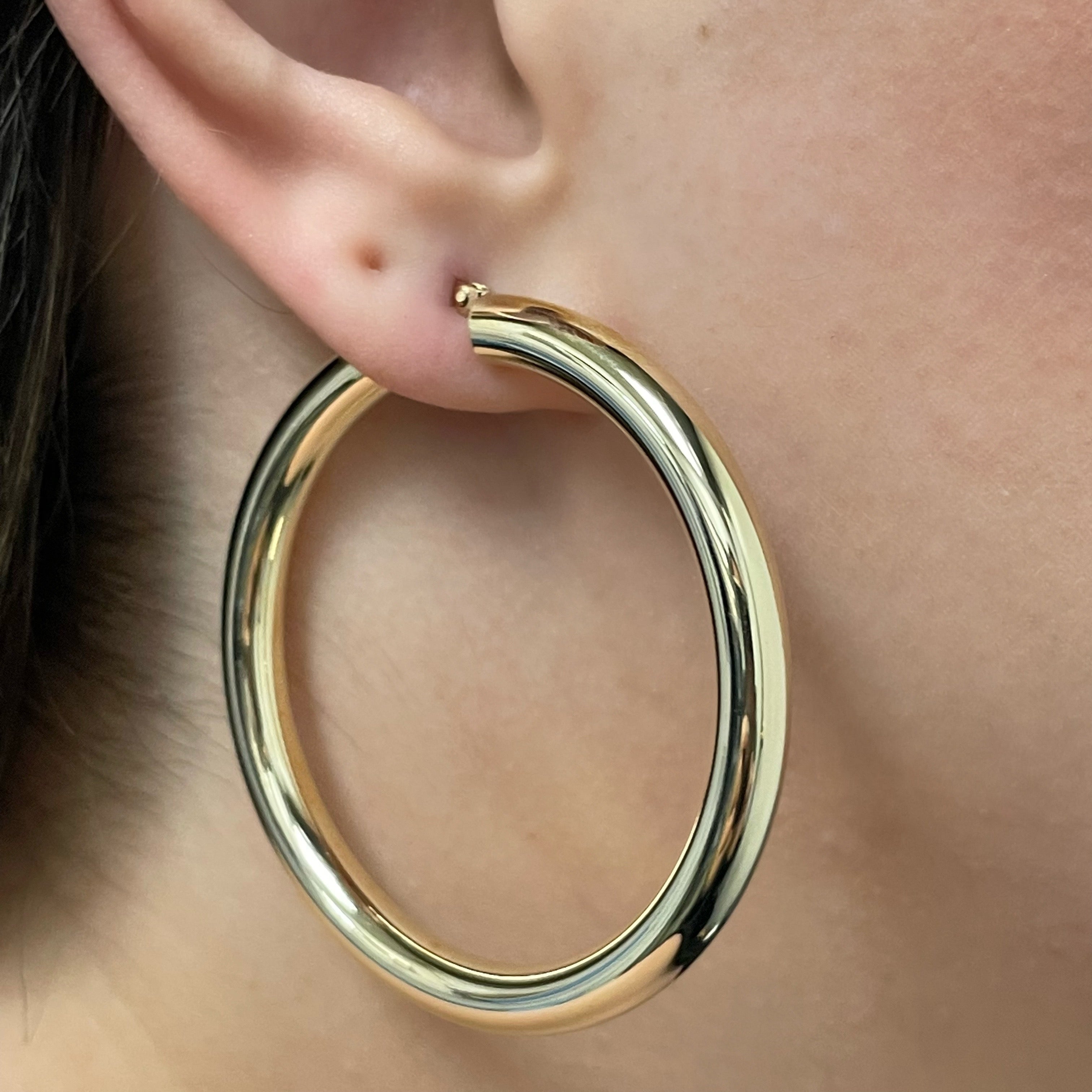 Italian 14k Yellow Gold High Polish 2.1" Diameter Round Hoop Earrings 7.8 grams