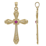 14k Yellow Gold Ruby Gemstone Religious Cross Charm Pendant 5.4 grams - Yellow