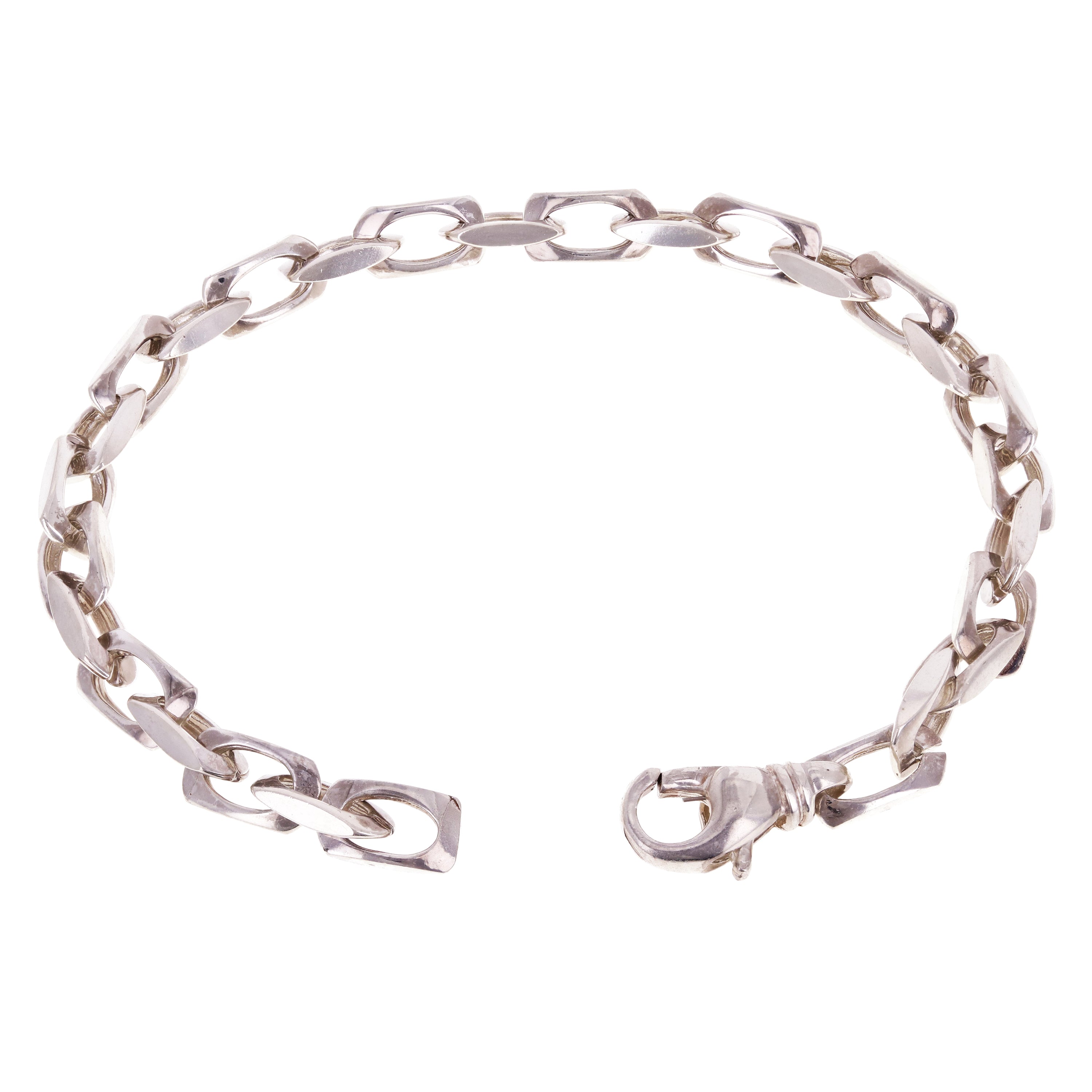 10k White Gold Solid Handmade Rectangle Link Chain Bracelet 7" 5.5mm 24.8 grams - White,7" 24.8 grams