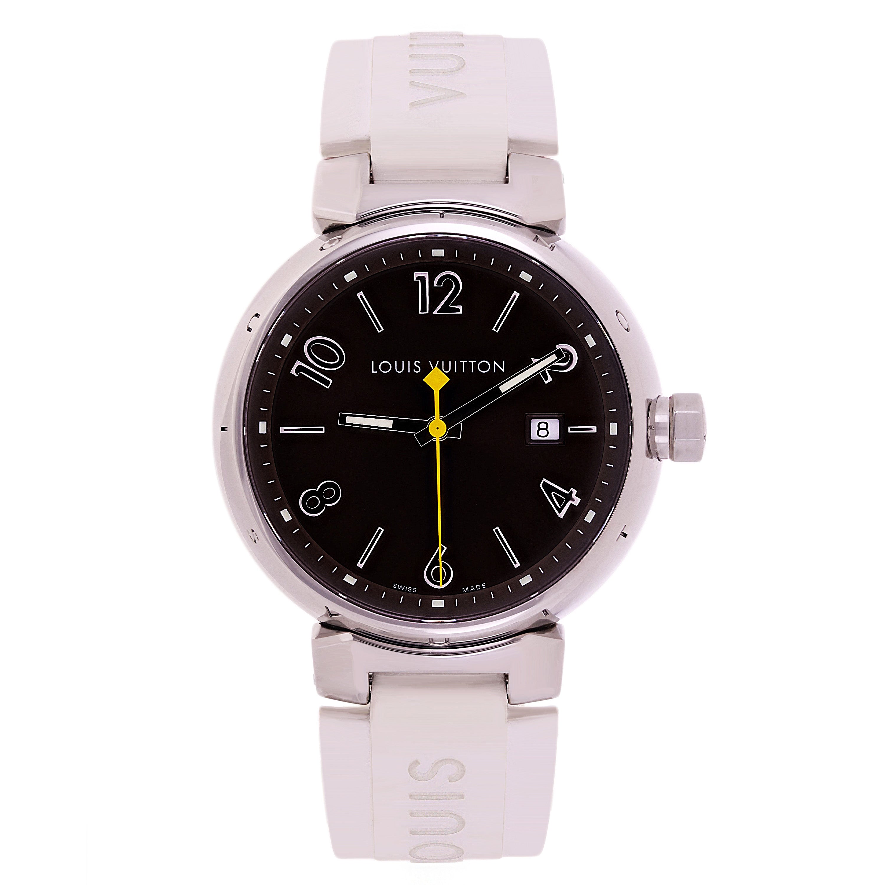 Louis Vuitton Men's Tambour Quartz White Rubber Strap