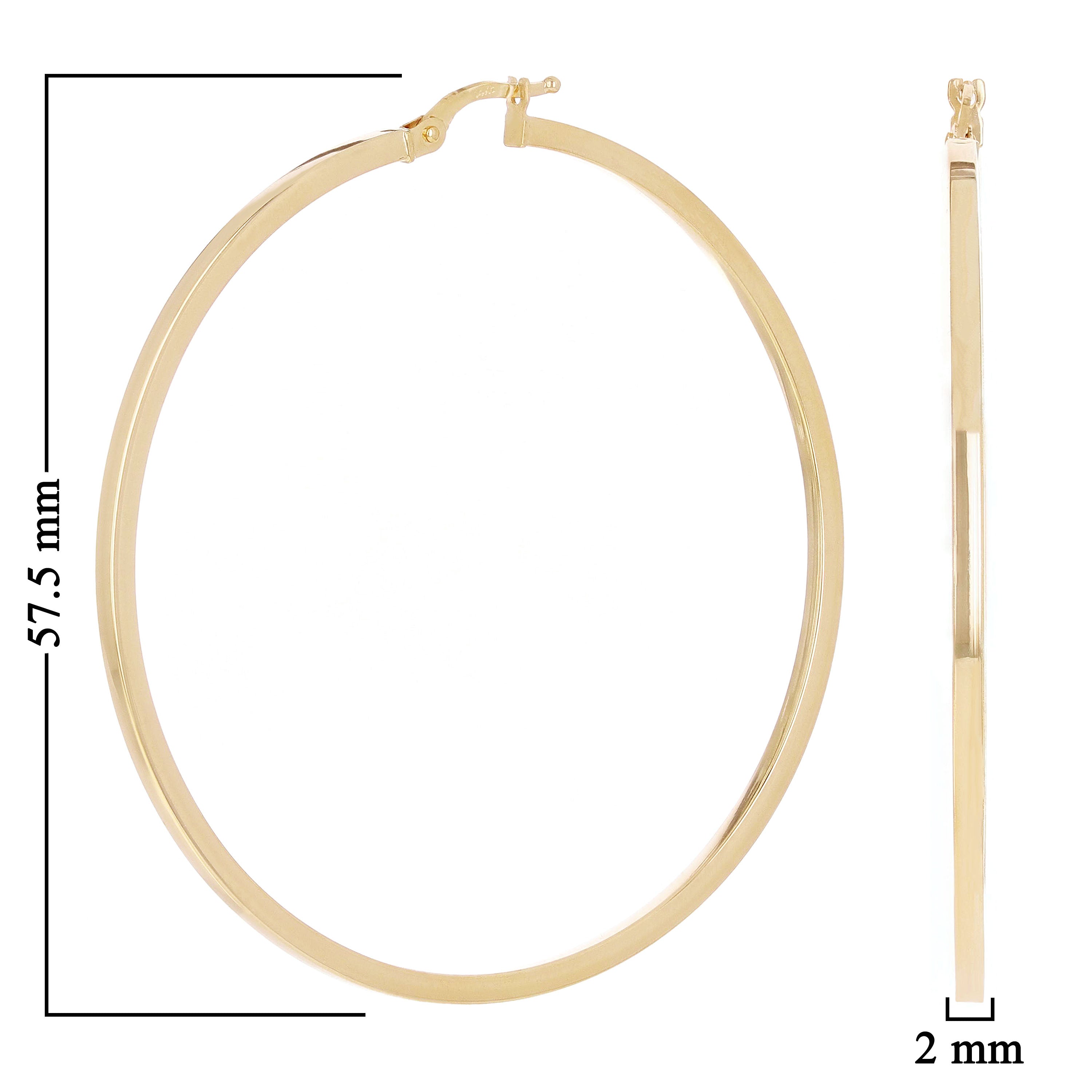 Italian 14k Yellow Gold Polished Flat Tube Hollow Hoop Earrings 2.3" 2.5mm 3.8g