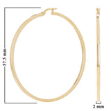 Italian 14k Yellow Gold Polished Flat Tube Hollow Hoop Earrings 2.3" 2.5mm 3.8g