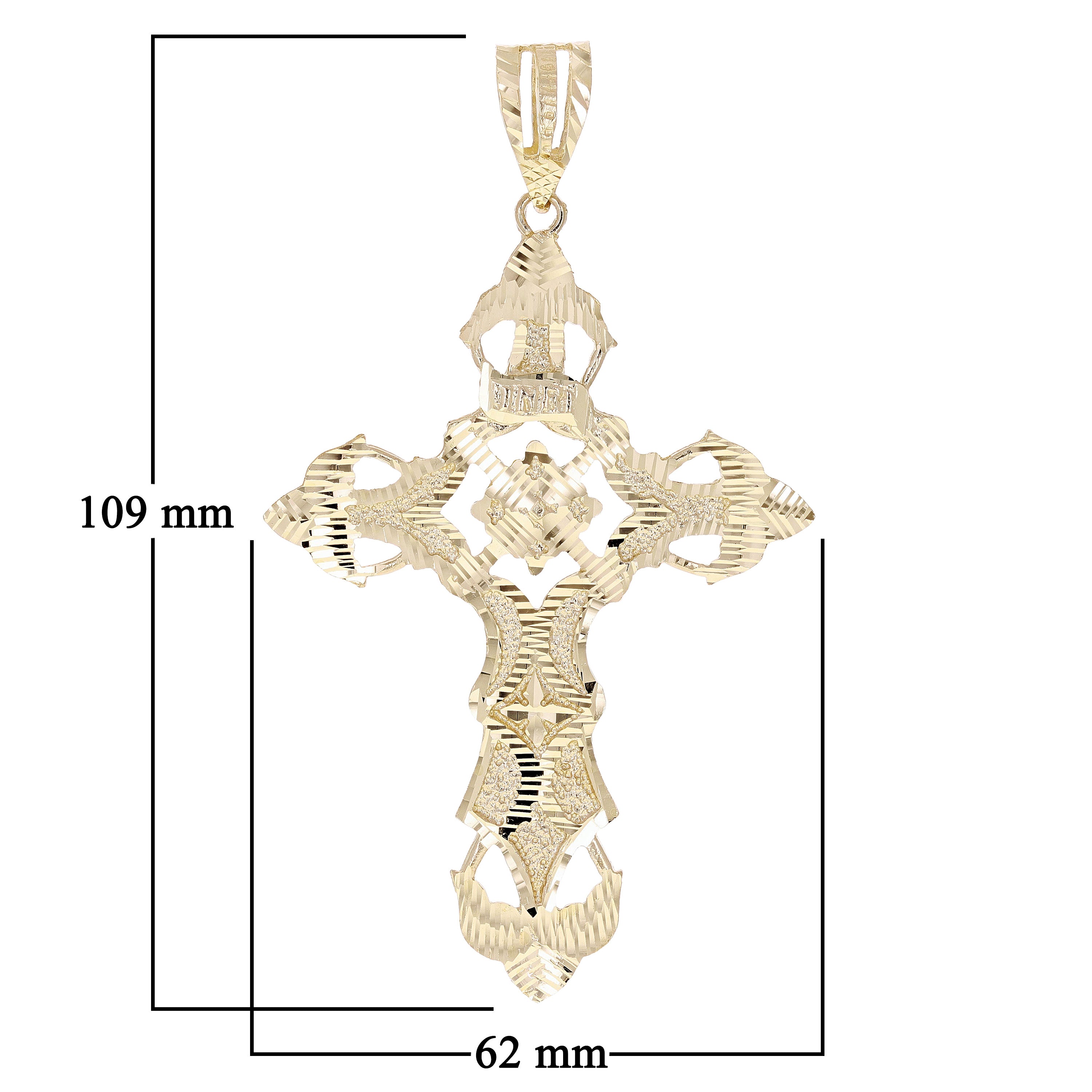 14k Yellow Gold Filigree INRI Big Cross Pendant 4.3" 21.4 grams
