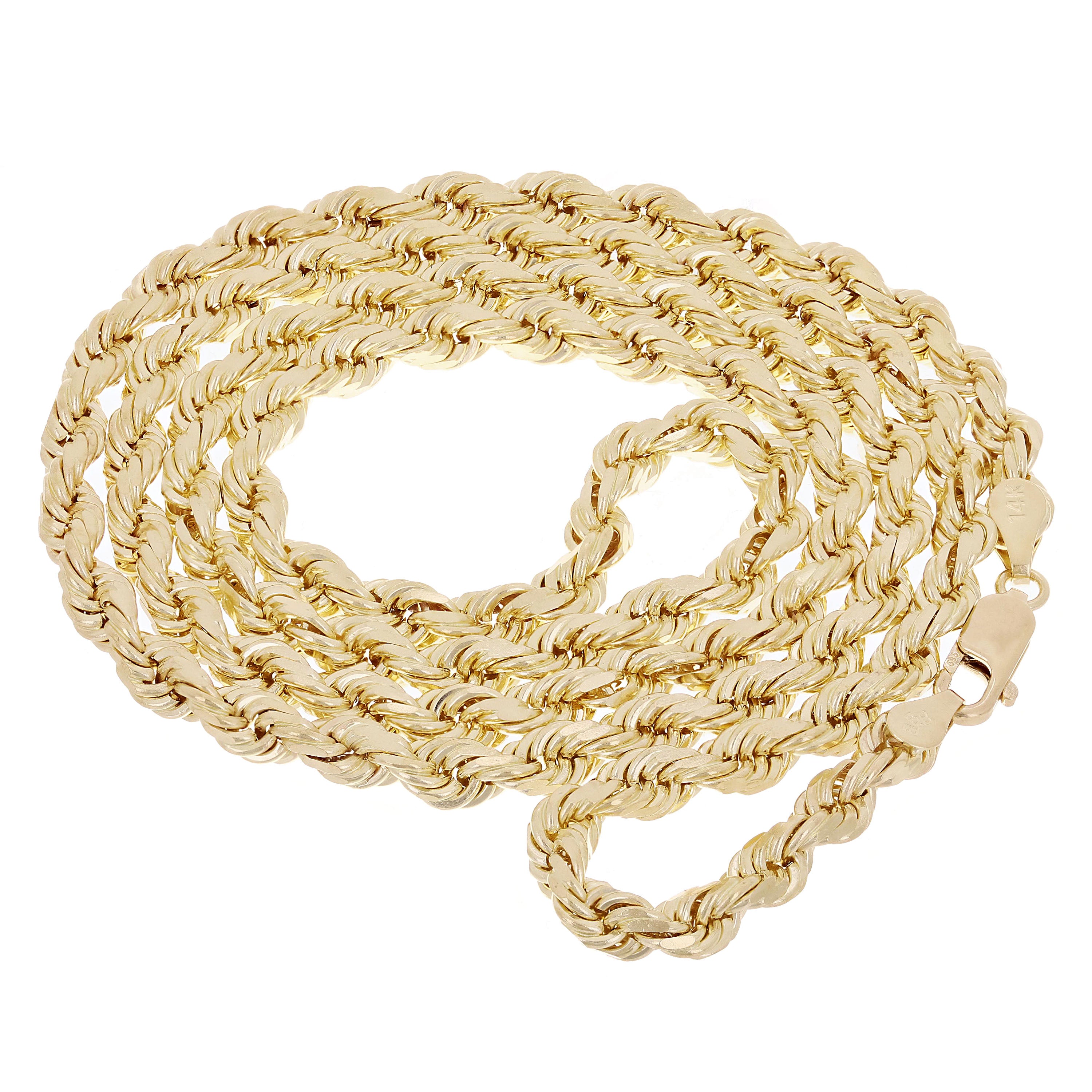 14k Yellow Gold Solid Diamond Cut Rope Chain Necklace 18" 5mm - 18"