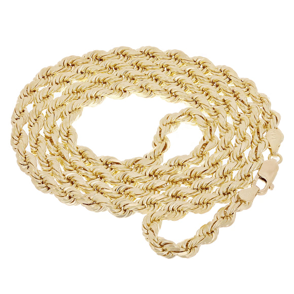14k Yellow Gold Solid Diamond Cut Rope Chain Necklace 18