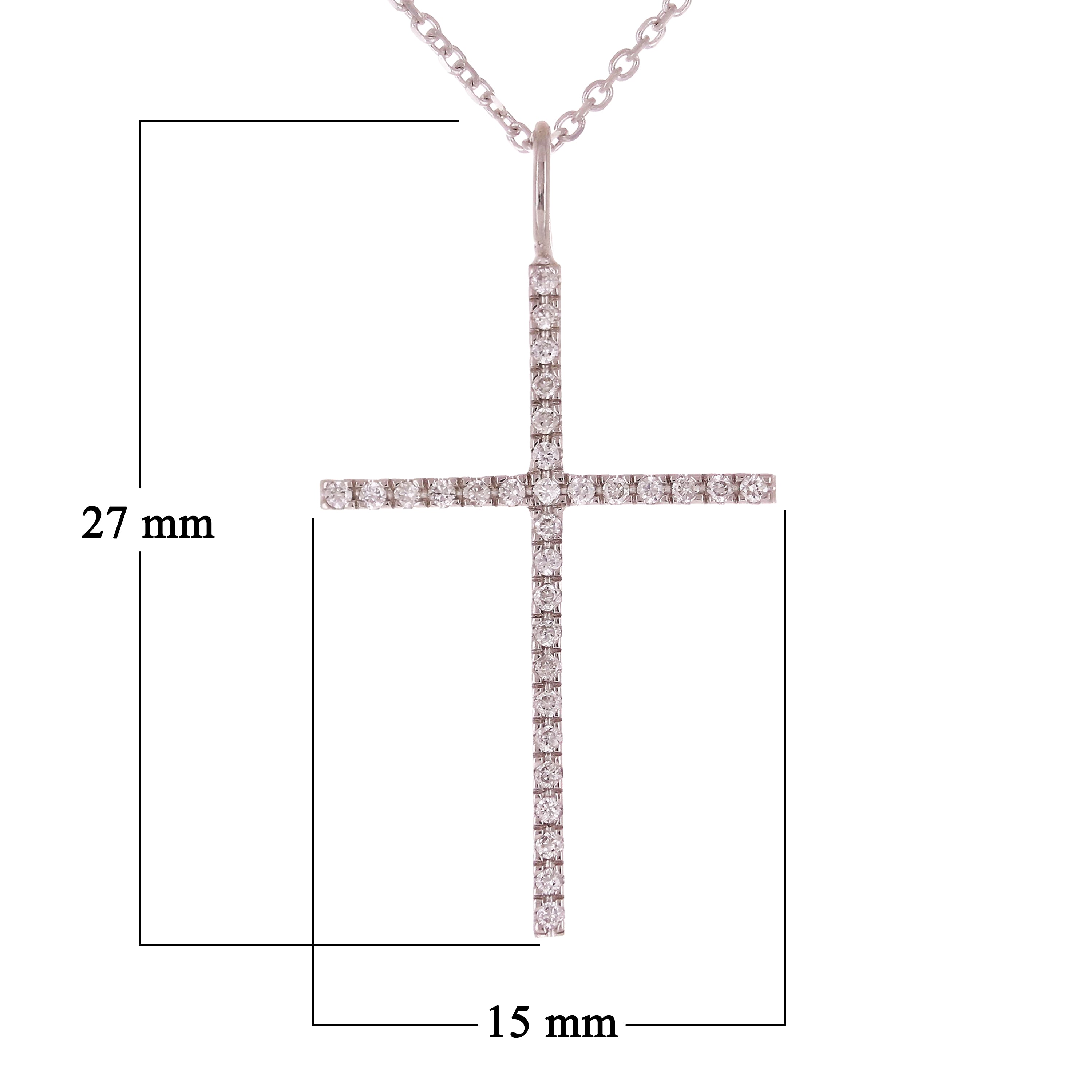 14k White Gold Diamond Cross Pendant Necklace 18" - White