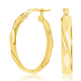 Italian 14k Yellow Gold Hollow Satin Finish Diamond Cut Frame Hoop Earrings 2.1g