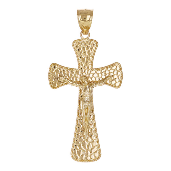 14k Yellow Gold Jesus Christ Crucifix Nugget Cross Charm Pendant 1.9