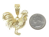 14k Yellow Gold Diamond Cut Rooster Cock Chicken Bird Charm Pendant 13.2 grams