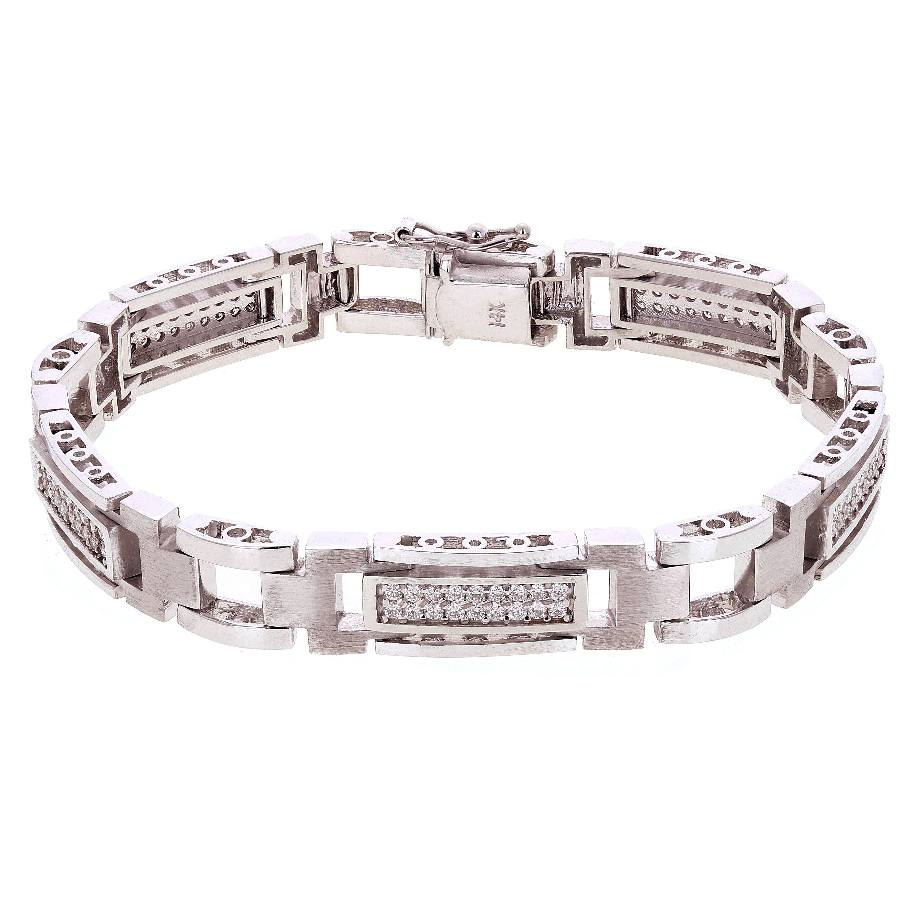 Men's 14k White Gold 1.49ctw Diamond Watch Link Bracelet 8" 9.8mm 38 grams - White  8"  9.8mm  1.49ctw  38grams